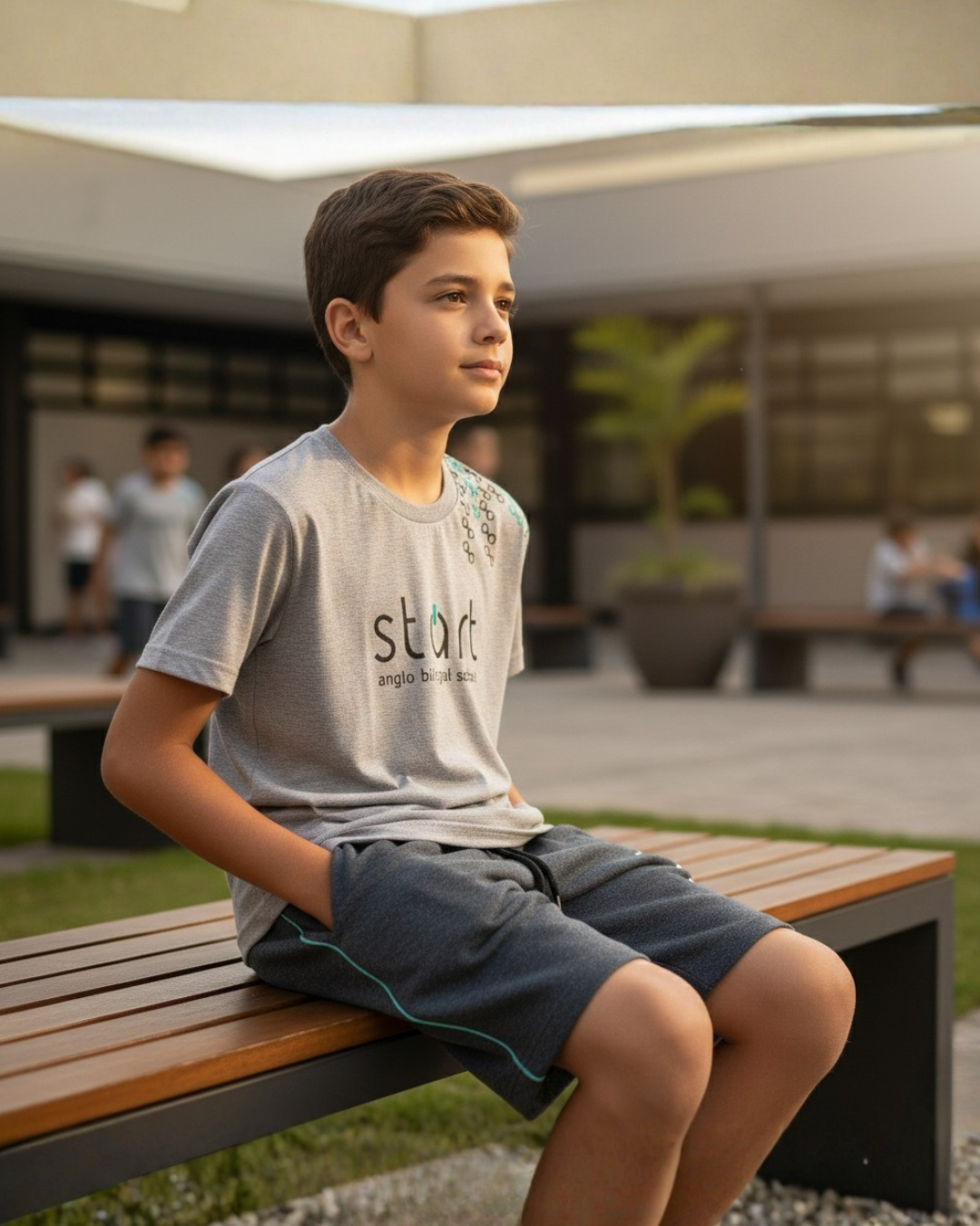 Camiseta uniforme escolar Colégio Start Anglo manga curta mescla algodão conforto
